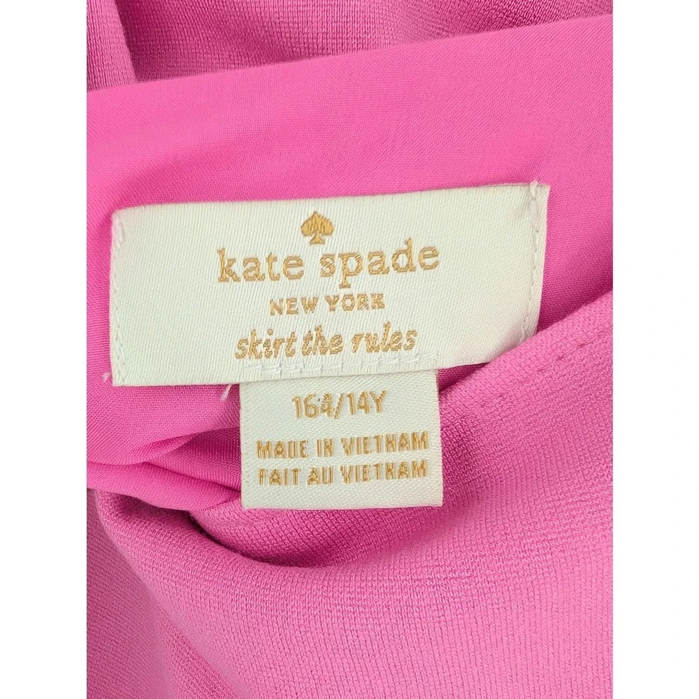 Kate Spade Girl Bow‎ Dress Pink Red Scalloped Hem Sleeveless Sz 14Y Large
